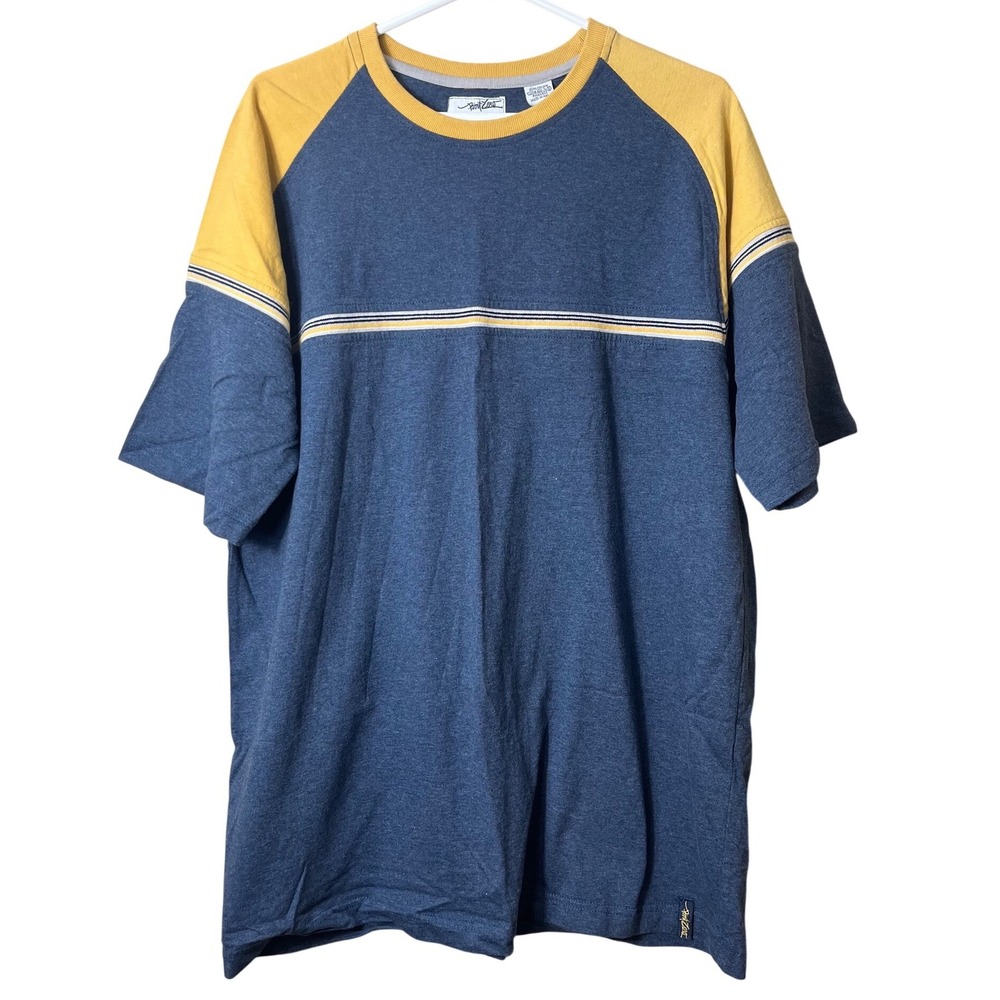 Point Zero Mens XL Blue Yellow Color Block Raglan Stripe Tee Vintage Y2K Retro